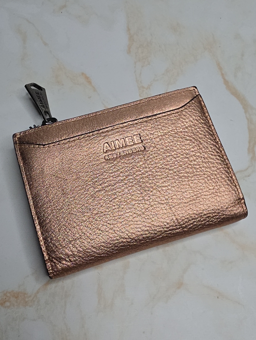 Aimee Kestenberg Metallic Rose Gold Leather Card Wallet